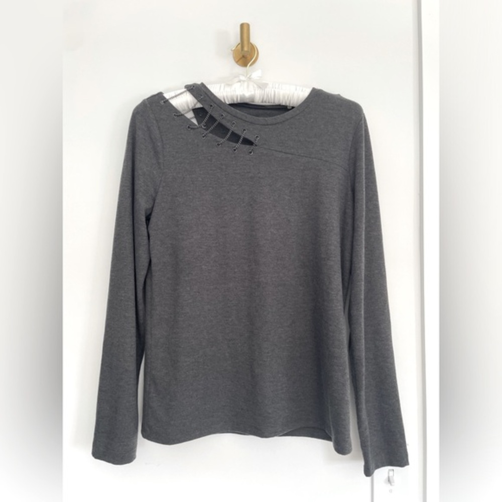 Elie Tahari Sport Grey Sweater with Chain Detailing Size Medium